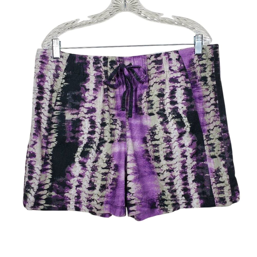 INC International Concepts Tie Dye Shorts Womens Size L Black Purple Linen Blend